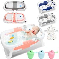 SWANEW Vaschetta da bagno pieghevole con termometro e cuscino da bagno - Vaschetta da bagno pieghevole - Vaschetta da bagno - Rosa