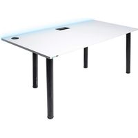 Bureau Gaming pour les Gamers Blanc - Gaming Desk 132 x 65 cm - Syberdesk- Ordinateur Bureau de Jeu avec LED et port USB pour Les Joueurs - Bureau a Domicile
