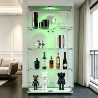 Vitrine en verre avec éclairage LED, vitrine collection 4 niveaux à double porte, Protection anti-basculement pour salon, chambre ou bureau, base blanc, 80.5x36.5x164 cm