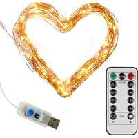 Clauss Clauss10002 - Mini catena luminosa a LED con porta USB e telecomando, diverse funzioni, 100 LED in bianco caldo, 10 m, filo di rame, interno 5 Volt