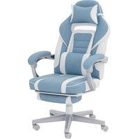 Silla Gamer Inclinable Altura Ajustable Reposapiés Retráctil Soporte Lumbar Reposacabezas Desmontable Azul