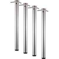 4er SET Tischbein / Stützfuß - Chrom, Ø 6 cm x 70,5 cm, höhenverstellbar