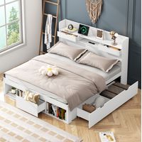 Cama juvenil 140/190 cm blanca de pino con USB, cajones y armario