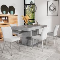 Chaise de salle à manger en velours, lot de 4, style luxe, pour salon et chambre, chaise lounge avec quatre pieds de support en métal argenté, soutien lombaire, gris