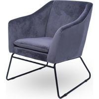 MEUBLER DESIGN Fauteuil En Velours Et Métal Noir Zadig - Velours Gris, Métal, Mousse polyéthylène, Style Contemporain, 73 x 69 x 84 cm
