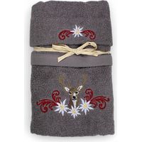 Ensemble de serviettes Tyrolienne Cerf et Edelweiss Gris - Tyrol - Terry 100 % Coton - Broderie Made in Italy