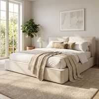 Lit coffre double 180x200 cm lit 2 places rembourré, tête de lit épaisse, rangement hydraulique, sommier à lattes - chenille - beige