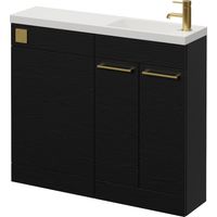 Napoli 250 Nero Oak 1000mm 2 Door Vanity Unit Toilet Suite with Round Silvo Basin - 1000mm - Brushed Brass 160mm HandleWithout Jubilee Toilet Pan