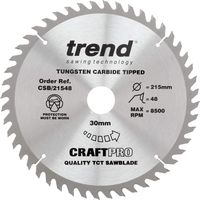Trend Lama per sega circolare CraftPro Trimming Crosscut TCT, diametro 215 mm x 48 denti x foro 30 mm, punta in carburo di tungsteno, CSB/21548