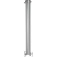 Milano Windsor White 1500mm x 200mm Cast Iron Style Vertical Double Column Dual Fuel Electric Radiator with Angled Thermostatic Valves - Satin Valves