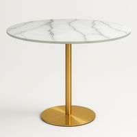 Ahd Amazing Home Design – Table de salle à manger ronde 80cm effet marbre doré – Pied central métal doré – Pour 2 à 4 personnes – Surface lisse facile à nettoyer