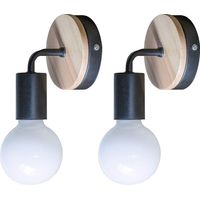2PCS Applique Murale Vintage E27 Lampe Murale Rétro Applique Murale En Bois De Fer Pour Chambre À Coucher, Bar, Hôtel (Sans Ampoule) Noire