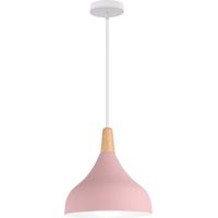 Lámpara Colgante, Moderna Lámpara de Techo con Ø20cm Cúpula Pantalla de Madera y Metal, Iluminación Decor Art Luz E27 para Dormitorio Cocina Comedor Cafe (Rosa)