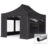 3x4,5 m Faltpavillon PROFESSIONAL Alu 40mm, Seitenteile mit Panoramafenstern, dunkelgrau