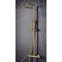 Core Brushed Brass Thermostatic Round Rigid Riser Shower Valve Two Heads