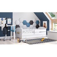 Letto per bambini LUK con cassetto e sponda 160x80 Scavatrice gialla