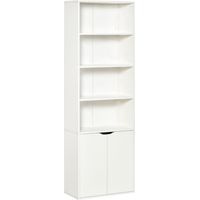 Estantería Librería Armario de Libros con 4 Compartimentos Abiertos y 2 Puertas para Salón Oficina 59x29x180 cm Blanco