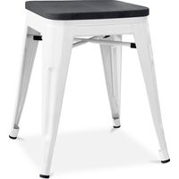Hocker im Industriedesign - Holz & Stahl - 46cm - Stylix Weiß