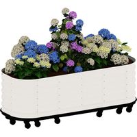 Bac Potager Surélevé sur roulettes 195x60x50 cm, Carré Potager Métal blanc avec réserve d'eau et freins, Jardinière auto-arrosante