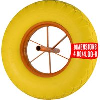 Euro Vanadium – Roue de brouette pleine increvable 15' – Ø 390 mm – Axe 20 mm – Caoutchouc renforcé – Capacité 180 kg – Pour terrains irréguliers