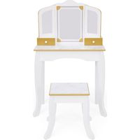 Fantasy Fields by Teamson Kids Versailles Faux Marble Vanity with Stool, White/Gold