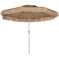 Parasol de jardin extérieur en paille Ø 294 cm parasol droit mat 8 baleines en métal protection UV avec manivelle jaune