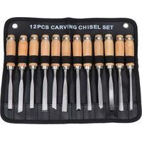 Set of 12-in-1 Carved Wooden Hand Chisels, Woodworking Gouge Tool
