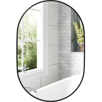 Specchio Bagno Ovale da Parete con Cornice in Alluminio, Verticale o Orizzontale, 60x90cm, Nero
