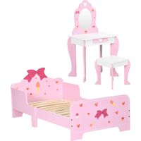 ZONEKIZ 3PCs Kids Bedroom Furniture Set with Bed, Dressing Table and Stool, Pink