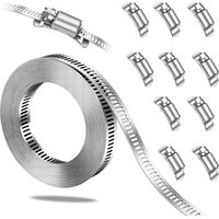 3.5m DIY Jubilee Clips Kit – 304 Stainless Steel Hose Clamp Roll with 10 Fasteners, Adjustable Worm Gear Pipe Clamp Strip, Cut-to-Length Metal Band for Pipe, Tube, Fuel Line, Garden Hose Fixing