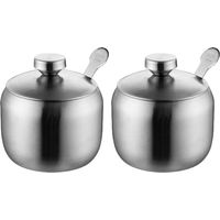 Sugar Bowl - Stainless Steel 304 - With Lid And Spoon - For Kitchen And Home Use - Set Of 2