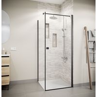 Porta Doccia Battente 90x180 cm con Parete Laterale 80 cm - Profilo Nero Opaco - Vetro 5mm