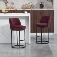 Set di 2 sgabelli da bar con seduta imbottita in lino, schienali ergonomici, gambe in metallo nero, 46,5×49,5×88,5 cm, rosso vino