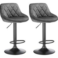 Lot de 2 Chaises de bar Tabourets hauts Siège de cuisine hauteur réglable repose-pieds en métal Surface de tabouret en flanelle - Gris foncé