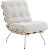 HOMCOM butaca de salón, tapizado en lino, sillón de lectura con asiento acolchado, soporte con listones, estructura de acero, crema