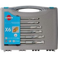 Leman – Coffret de 6 mèches à mortaiser hélicoïdales – Acier pour bois dur – Ø 6-8-10-12-14-16 – Coupe nette sans éclat