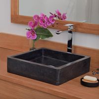 Vasque à poser en marbre noir Kalio – Dimensions 40 x 40 x h 10 cm – Pour meuble en teck massif – Percement normes Européennes – Ocean Line