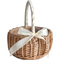 Panier à fleurs en osier tressé, avec anse et ruban blanc, panier pour demoiselle d'honneur, pour la décoration intérieure