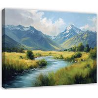 Leinwandbild Berge und Fluss, Natur Landschaft für Schlafzimmer, Wohnzimmer und Küche, hochauflösender Druck, 40 x 30 cm