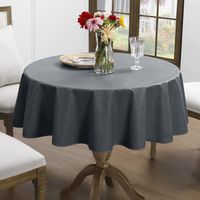 1 Nappe ronde 80 cm, Aspect lin Anthracite, Imperméable, Pour extérieur, Jardin, Balcon