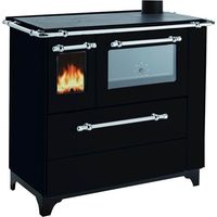 Palazzetti Royal Cucina a Legna Betty 4,5 Focolare Rettangolare Forno Inox Piano Acciaio Inox Diametro Tubo 12 cm 6,5 kW 155 Kg (85x90x60 cm) colore Nero