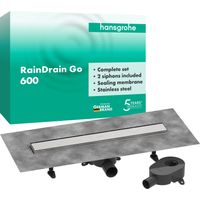 Hansgrohe RainDrain Go - Duschrinne 60 cm mit beidseitigem Rost, zum Einlegen von Fliesen, Edelstahl gebürstet 56271800