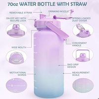 Gourde Sport 2L - Bouteille d\'eau avec Paille et Marqueur de Temps de Motivation pour Sport, Fitness, Plein air, Randonnée