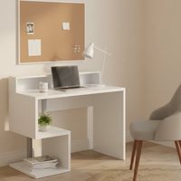 Dmora - Scrivania Silvio, Scrittoio lineare con ripiani portaoggetti, Scrivania ufficio multiuso con sopralzo, 100x50h93 cm, Bianco, con imballo rinforzato