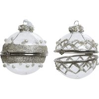 Pallina di Natale Vetro Perla 8cm Argento Glitter