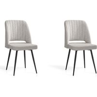 Lot de 2 chaises de salle à manger, Veyra en textile gris moucheté et métal, 88x50x60 cm