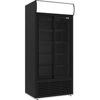 Vitrine ventilée positive, 783 litres, 2 portes coulissantes, avec caisson lumineux, NOIRE - Diverso