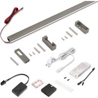 Emuca Kit de barra para armario Luxe, tira LED 4,5x8 Neonlynx V, sensor de movimiento RF Smart y convertidor Smart (24V DC), longitud 1.150mm, Luz blanca cálida 2.700K, Plástico y Aluminio, Titanio -