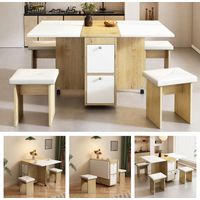 Ensemble table à manger, (avec table à manger, 4 chaises), table à manger pliante, 1208075cm, table à manger extensible, table à manger extensible multifonction, chaises de salle à manger, blanc + chê