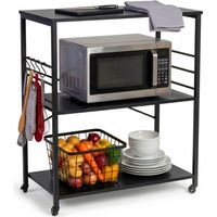 Kitchen Cart, 3-Tier Rolling Trolley With S-Hooks